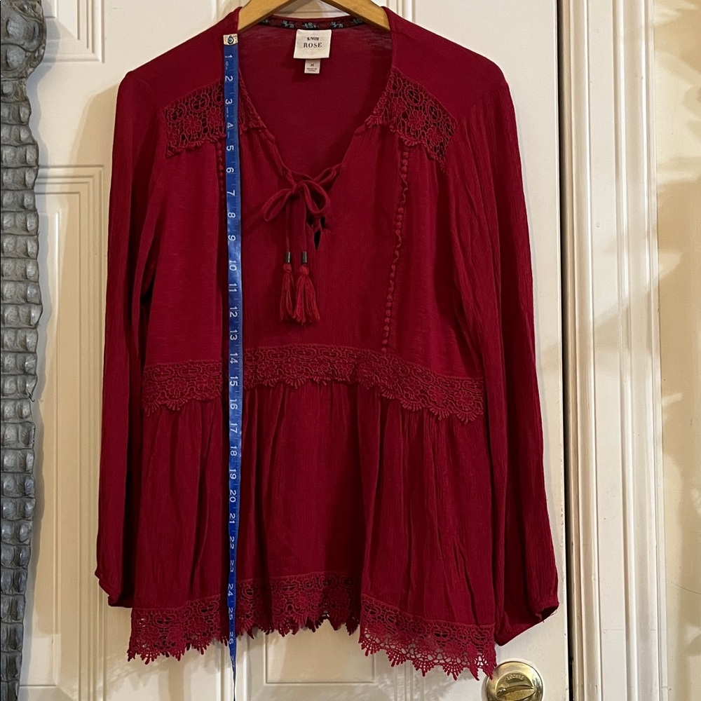 Knox Rose Burgundy Lace-Accent Blouse